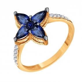 Золотое кольцо Karatov Т14101Д688-01-02 с бриллиантом и сапфиром Т14101Д688-01-02 фото