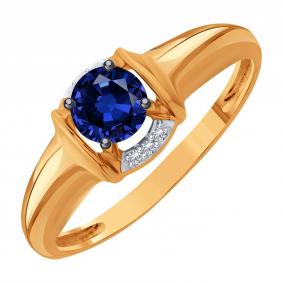 Золотое кольцо Karatov Т14101Д879-01-02 с бриллиантом и сапфиром Т14101Д879-01-02 фото