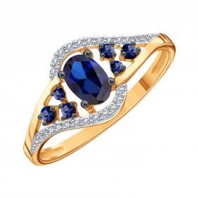 Золотое кольцо Karatov Т14101И103-01-02 с бриллиантом и сапфиром Т14101И103-01-02 фото