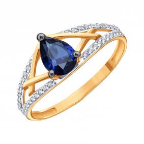 Золотое кольцо Karatov Т14101И104-01-02 с бриллиантом и сапфиром Т14101И104-01-02 фото