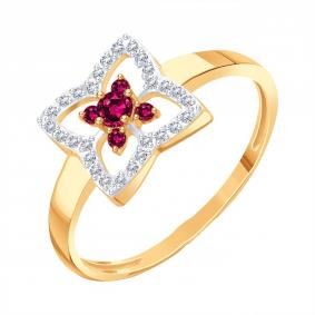 Золотое кольцо Karatov Т14101И221 с бриллиантом и рубином Т14101И221 фото