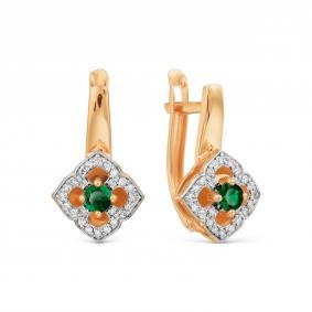Золотые серьги Karatov Т141029456 с бриллиантом и изумрудом Т141029456 фото
