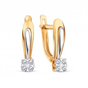 Золотые серьги Karatov Т141029844 с бриллиантом Т141029844 фото