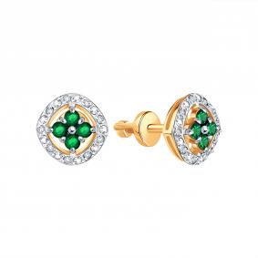 Золотые серьги Karatov Т14102Б263 с бриллиантом и изумрудом Т14102Б263 фото