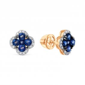 Золотые серьги Karatov Т14102В018-02 с бриллиантом и сапфиром Т14102В018-02 фото