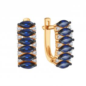 Золотые серьги Karatov Т14102В536-01-02 с бриллиантом и сапфиром Т14102В536-01-02 фото