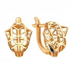 Золотые серьги Karatov Т14102В768 с чёрным бриллиантом Т14102В768 фото