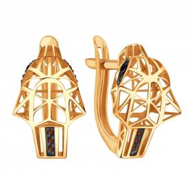 Золотые серьги Karatov Т14102В769 с бриллиантом, чёрным бриллиантом и коньячным бриллиантом Т14102В769 фото