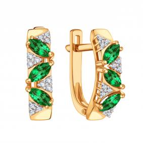 Золотые серьги Karatov Т14102В923 с бриллиантом и изумрудом Т14102В923 фото