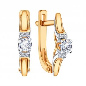 Золотые серьги Karatov Т14102В978-01 с бриллиантом Т14102В978-01 фото