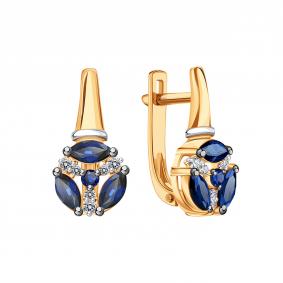 Золотые серьги Karatov Т14102Г038 с бриллиантом и сапфиром Т14102Г038 фото