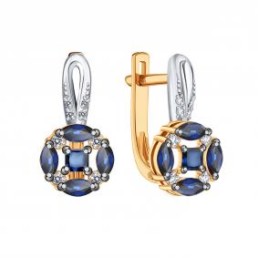 Золотые серьги Karatov Т14102Г040 с бриллиантом и сапфиром Т14102Г040 фото