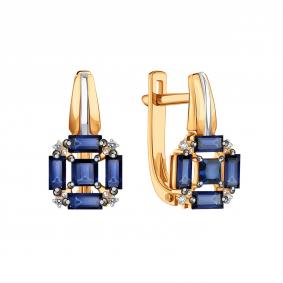 Золотые серьги Karatov Т14102Г041 с бриллиантом и сапфиром Т14102Г041 фото
