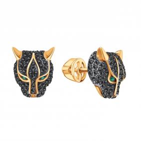 Золотые серьги Karatov Т14102Г088 с изумрудом и чёрным бриллиантом Т14102Г088 фото