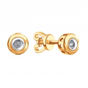 Золотые серьги Karatov Т14102Г204 с бриллиантом Т14102Г204 фото