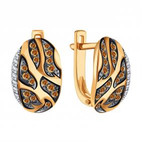 Золотые серьги Karatov Т14102Г225 с бриллиантом Т14102Г225 фото