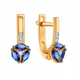 Золотые серьги Karatov Т14102Г228 с бриллиантом и сапфиром Т14102Г228 фото
