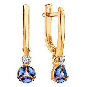 Золотые серьги Karatov Т14102Г230 с бриллиантом и сапфиром Т14102Г230 фото