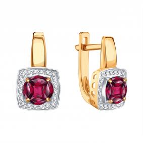 Золотые серьги Karatov Т14102Г257-01 с бриллиантом и рубином Т14102Г257-01 фото