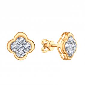 Золотые серьги Karatov Т14102Г324 с бриллиантом Т14102Г324 фото