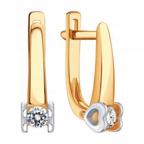 Золотые серьги Karatov Т14102Г345 с бриллиантом Т14102Г345 фото