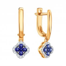 Золотые серьги Karatov Т14102Г387 с бриллиантом и сапфиром Т14102Г387 фото