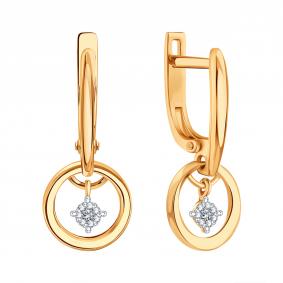 Золотые серьги Karatov Т14102Г415 с бриллиантом Т14102Г415 фото