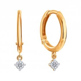 Золотые серьги Karatov Т14102Г416 с бриллиантом Т14102Г416 фото