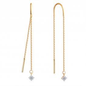 Золотые серьги Karatov Т14102Г419 с бриллиантом Т14102Г419 фото