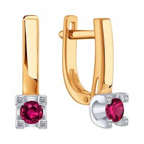 Золотые серьги Karatov Т14102Г424-01-01 с бриллиантом и рубином Т14102Г424-01-01 фото