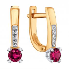 Золотые серьги Karatov Т14102Г427-01-01 с бриллиантом и рубином Т14102Г427-01-01 фото