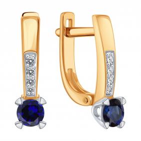 Золотые серьги Karatov Т14102Г427-01-02 с бриллиантом и сапфиром Т14102Г427-01-02 фото