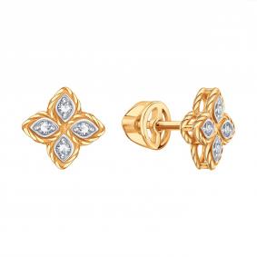 Золотые серьги Karatov Т14102Г466 с бриллиантом Т14102Г466 фото