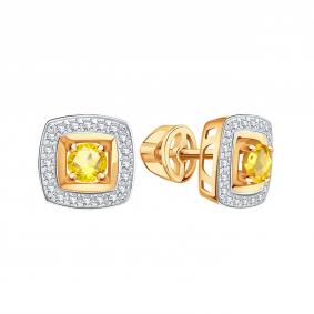 Золотые серьги Karatov Т14102Г470 с бриллиантом и сапфиром Т14102Г470 фото