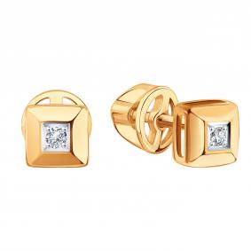 Золотые серьги Karatov Т14102Г512 с бриллиантом Т14102Г512 фото
