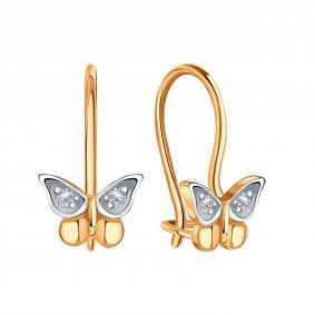 Золотые серьги Karatov Т14102Г524 с бриллиантом Т14102Г524 фото