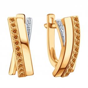 Золотые серьги Karatov Т14102Г595 с бриллиантом Т14102Г595 фото