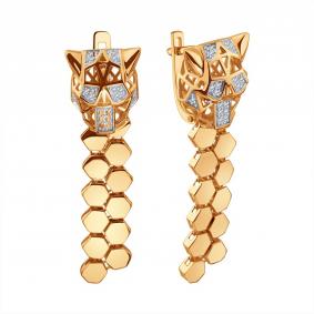 Золотые серьги Karatov Т14102Г597 с бриллиантом Т14102Г597 фото