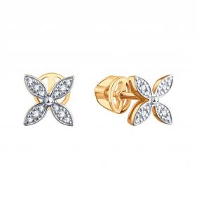 Золотые серьги Karatov Т14102Г631 с бриллиантом Т14102Г631 фото