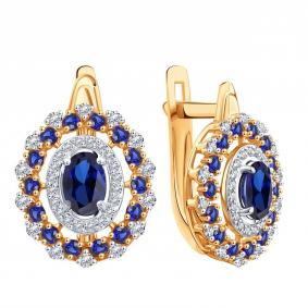 Золотые серьги Karatov Т14102Г712-01-02 с бриллиантом и сапфиром Т14102Г712-01-02 фото