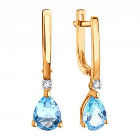 Золотые серьги Karatov Т14102Г761 с топазом и бриллиантом Т14102Г761 фото