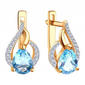 Золотые серьги Karatov Т14102Г764 с топазом и бриллиантом Т14102Г764 фото