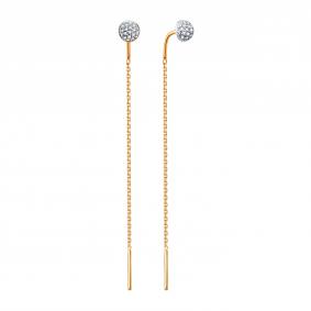 Золотые серьги Karatov Т14102Г858 с бриллиантом Т14102Г858 фото