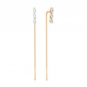 Золотые серьги Karatov Т14102Г860 с бриллиантом Т14102Г860 фото