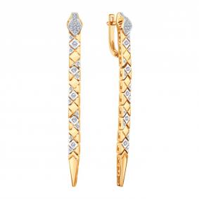 Золотые серьги Символ года Змея Karatov с бриллиантом Т14102Г897 Т14102Г897 фото