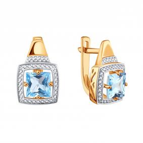 Золотые серьги Karatov Т14102Г918 с топазом и бриллиантом Т14102Г918 фото