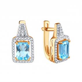 Золотые серьги Karatov Т14102Г920 с топазом и бриллиантом Т14102Г920 фото