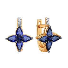 Золотые серьги Karatov Т14102Г981-01-02 с бриллиантом и сапфиром Т14102Г981-01-02 фото