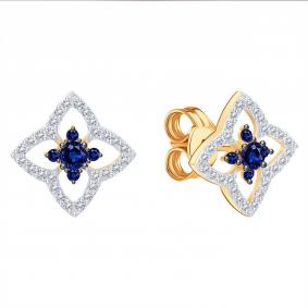 Золотые серьги Karatov Т14102Е674 с бриллиантом и рубином Т14102Е674 фото