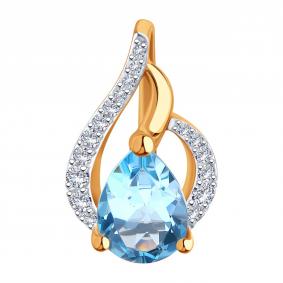 Золотая подвеска Karatov Т141036218 с топазом и бриллиантом Т141036218 фото